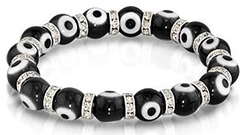 Nazar - Pulsera elástica de cristal de murano, con diseño de símbolo contra el mal de ojo, amuleto, negro