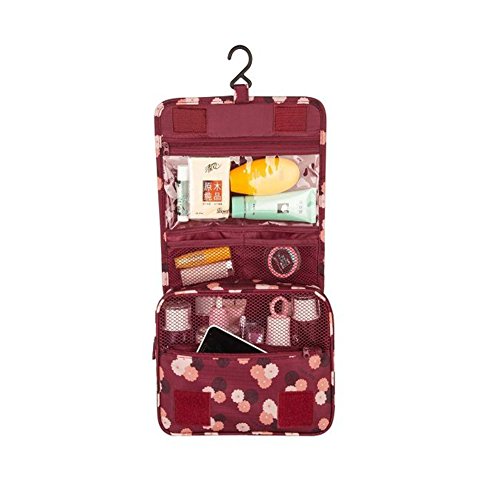 Neceser Bolsa del Organizador Impermeable colgante lavado bolso almacenamiento de maquillaje cosméticos aseo caso bolsa de viajes organizador de bolsa-Vino flor