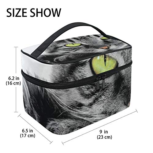 Neceser de maquillaje con diseño de gato con ojos verdes y cremallera