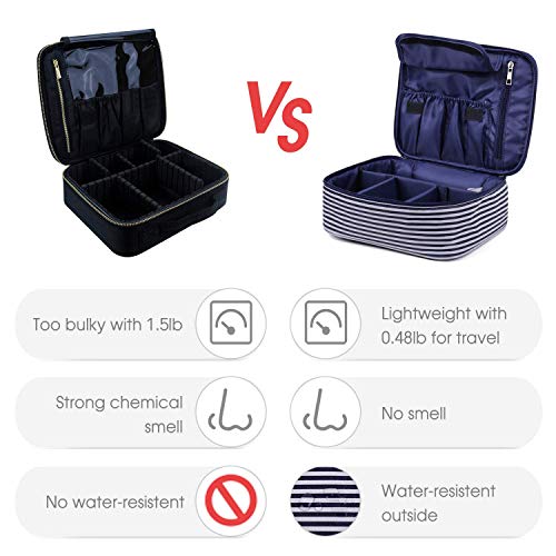 Neceser de viaje para maquillaje, organizador grande para mujeres y niñas (Raya azul)