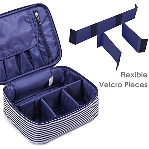 Neceser de viaje para maquillaje, organizador grande para mujeres y niñas (Raya azul)