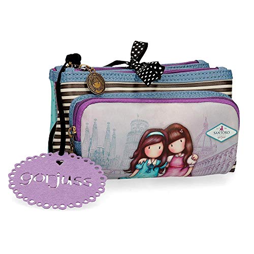 Neceser Pequeño Gorjuss Tres Compartimentos Friends Walk Together, Morado, 20.5x10.5x8.5 cm