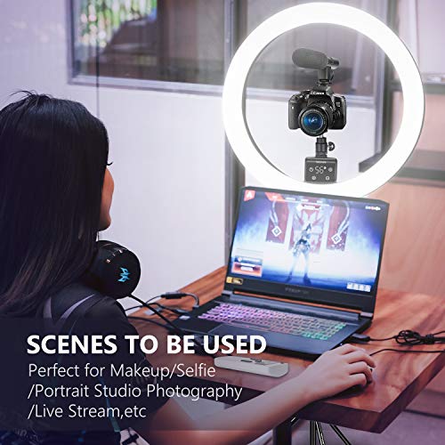 Neewer Avanzado 48cm LED Luz Anillo Soporte Control Táctil Manual con Pantalla LCD Control Remoto 2,4G y Luces Múltiples 3200-5600K Soporte Incluido para Maquillaje Youtube Video (Negro)