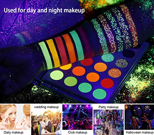 Neon 24 Colors Eyeshadow Palette Glitter - Matte Glow in Dark Makeup, Sombras De Ojos Fluorescentes Para Shade Festivals/Party/Halloween/Christmas