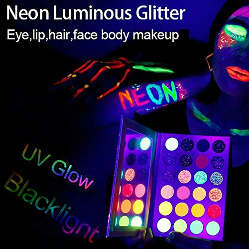 Neon 24 Colors Eyeshadow Palette Glitter - Matte Glow in Dark Makeup, Sombras De Ojos Fluorescentes Para Shade Festivals/Party/Halloween/Christmas