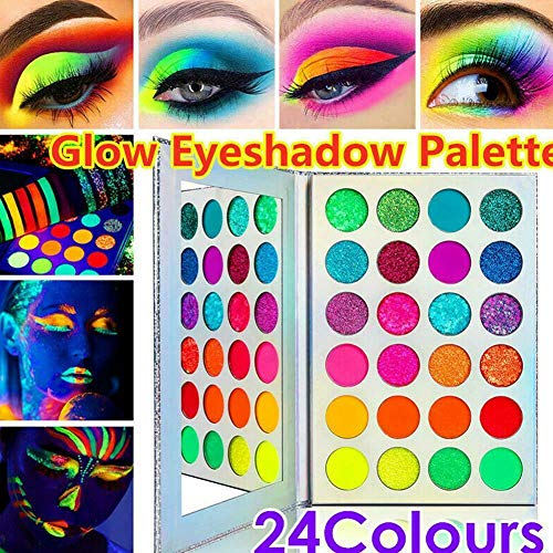 Neon 24 Colors Eyeshadow Palette Glitter - Matte Glow in Dark Makeup, Sombras De Ojos Fluorescentes Para Shade Festivals/Party/Halloween/Christmas