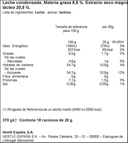 Nestlé La Lechera Leche condensada entera - Lata de leche condensada entera abre fácil - Caja de 12 x 370g