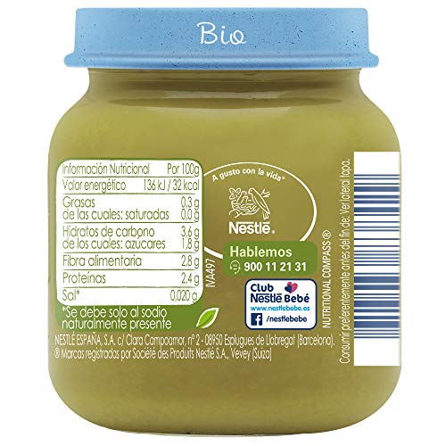 Nestlé Naturnes Bio Pure Guisantes Brócoli Para Bebés Desde 4 Meses  - Pack de 12 tarritos 125g