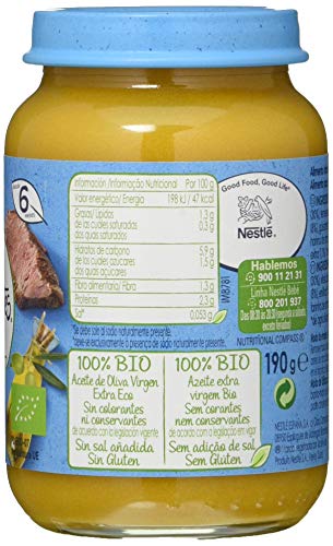 Nestlé Naturnes Bio Puré Hortalizas Con Ternera Tarrito Para Bebés Desde 6 Meses  - Pack de 12 tarritos 190g