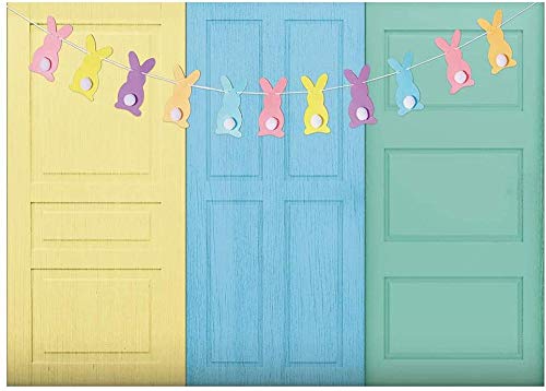 New 7x5FT Spring Easter Backdrop for Photography Happy Bunny Rabbit Background Baby Shower Birthday Party Cake Smash Decoration Wooden Wall Portrait Supplies Photo Booth Prop