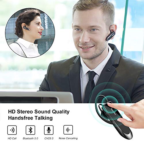 New Bee Auriculares Manos Libres, Auricular Bluetooth Inalámbrico Negocio con Micrófono Auricular para iPhone, Samsung, Huawei, Xiaomi, HTC, LG, Sony, PC 60 Días en Espera (Negro)