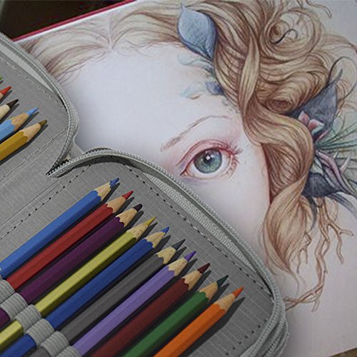 Newcomdigi Estuche Bolso Caja de Lapices Colores 72 Ranuras Portálapices Organizador de Alta Capacidad para Lapices de Colorear Dibujo Acuarela Arte Oficina y Maquillaje Coméstico Gris