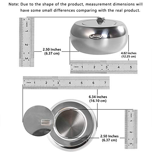 Newness Cenicero, cenicero Acero Inoxidable con Tapa, cenicero para Cigarrillos para Uso en Interiores o al Aire Libre, Bandeja de Escritorio para Fumadores de Cenizas para el hogar, Gran tamaño