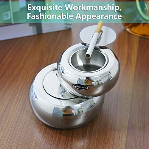 Newness Cenicero, cenicero Acero Inoxidable con Tapa, cenicero para Cigarrillos para Uso en Interiores o al Aire Libre, Bandeja de Escritorio para Fumadores de Cenizas para el hogar, Gran tamaño