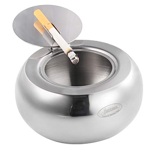 Newness Cenicero, cenicero Acero Inoxidable con Tapa, cenicero para Cigarrillos para Uso en Interiores o al Aire Libre, Bandeja de Escritorio para Fumadores de Cenizas para el hogar, Gran tamaño