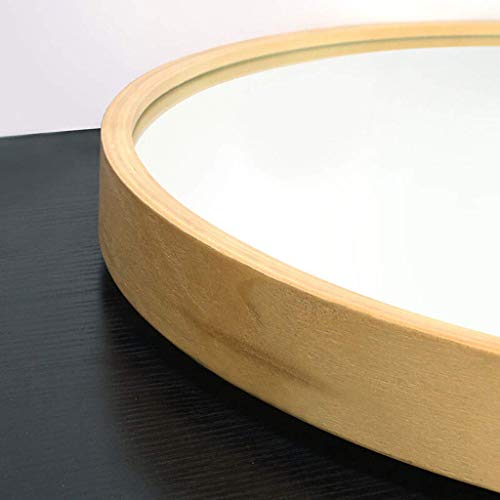 Nfudishpu Espejo con Marco de Madera Maciza Redondo Moderno para Montaje en Pared, Espejo Decorativo para baño y Dormitorio