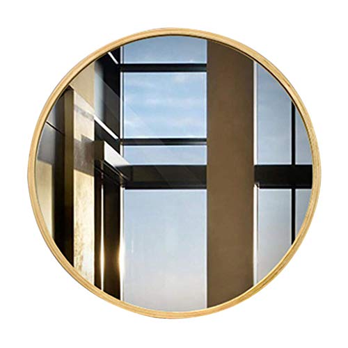 Nfudishpu Espejo con Marco de Madera Maciza Redondo Moderno para Montaje en Pared, Espejo Decorativo para baño y Dormitorio