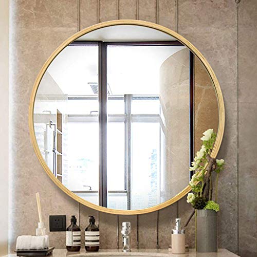 Nfudishpu Espejo con Marco de Madera Maciza Redondo Moderno para Montaje en Pared, Espejo Decorativo para baño y Dormitorio