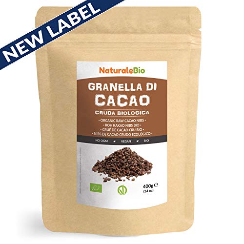 Nibs de Cacao Crudo Ecológico 400 g. 100 % Puntas de Cacao Bio, Natural y Puro. Cultivado en Perú a partir de la planta Theobroma cacao. Fuente de magnesio, potasio y hierro. NaturaleBio