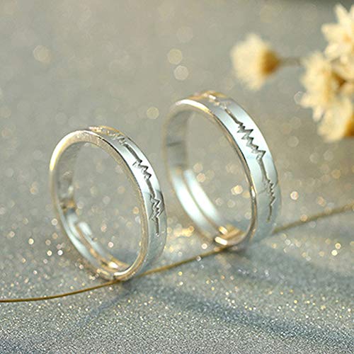 Nikgic 1pair Anillos de Pareja Anillo de Latido del Corazón Hombres y Mujeres Pueden Ajustar el Anillo