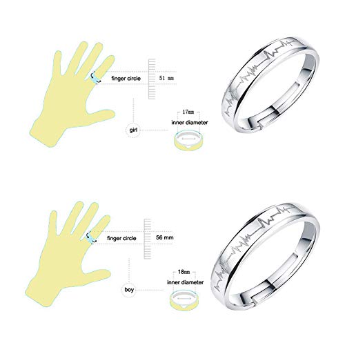 Nikgic 1pair Anillos de Pareja Anillo de Latido del Corazón Hombres y Mujeres Pueden Ajustar el Anillo