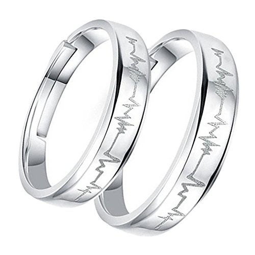 Nikgic 1pair Anillos de Pareja Anillo de Latido del Corazón Hombres y Mujeres Pueden Ajustar el Anillo