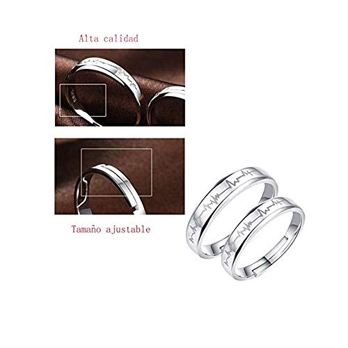 Nikgic 1pair Anillos de Pareja Anillo de Latido del Corazón Hombres y Mujeres Pueden Ajustar el Anillo