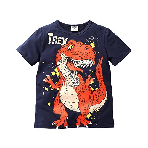 Niños tee 100% algodón Calidad Camiseta Estampada de niños Superior Ligero fácil Cuidado de Dinosaurio Trex Talla 6 años