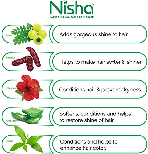 Nisha - Tinte de henna en polvo para cabello de color natural (10 g, 10 unidades)