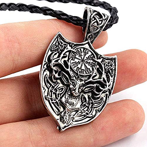 niuziyanfa Co.,ltd Beier Legendario Vikingo Aegishjalmur Amuleto Colgante Collar Grande Doble Ciervo Sekira Vikingo nórdico talismán Colgante Collar