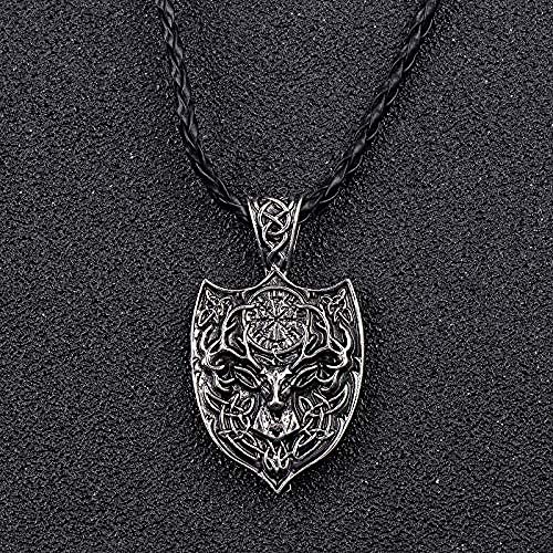niuziyanfa Co.,ltd Beier Legendario Vikingo Aegishjalmur Amuleto Colgante Collar Grande Doble Ciervo Sekira Vikingo nórdico talismán Colgante Collar