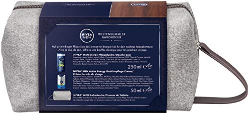 Nivea Men Weltenbummler Set de regalo, neceser para hombres con ducha de cuidado y cuidado facial, set de viaje para el hombre cuidado