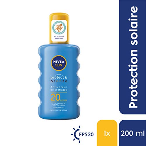 NIVEA SUN Spray solar activador de bronceado Protect & Bronze FPS 20 (1 x 200 ml), crema solar con protección solar UVA/UVB para un bronceado natural