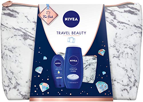 Nivea Travel Beauty - Set de regalo de viaje con neceser, ducha de cuidado y crema de manos, regalo de Navidad para momentos especiales de bienestar de viaje o en casa