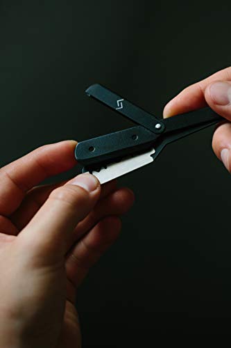 NJORD Shavette, Navaja de Afeitar Exclusiva para Hombre; Navaja Afeitar Barbero Tradicional Ligera de Acero Inoxidable Color Negro Garantiza un Afeitado Cómodo y Eficaz