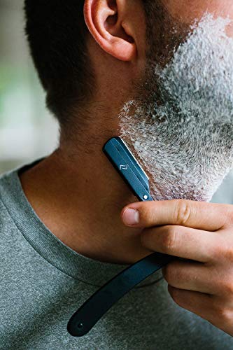 NJORD Shavette, Navaja de Afeitar Exclusiva para Hombre; Navaja Afeitar Barbero Tradicional Ligera de Acero Inoxidable Color Negro Garantiza un Afeitado Cómodo y Eficaz
