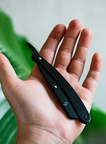 NJORD Shavette, Navaja de Afeitar Exclusiva para Hombre; Navaja Afeitar Barbero Tradicional Ligera de Acero Inoxidable Color Negro Garantiza un Afeitado Cómodo y Eficaz