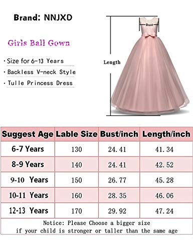 NNJXD Vestido de Fiesta de Tul de Encaje Falda de Princesa para Niñas Talla (140) 8-9 Años Rose