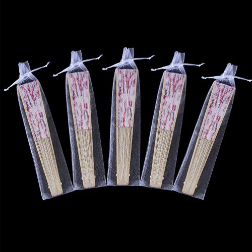 Noblik Paquete de 100 Bolsa de Abanico de Mano Plegable Bolsas de Organdí con Cordón Bolsa de Bolsillo Abanico Plegable para Exterior Bolsas del Regalo del Favor de Banquete de Boda