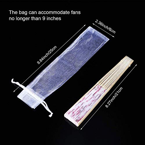 Noblik Paquete de 100 Bolsa de Abanico de Mano Plegable Bolsas de Organdí con Cordón Bolsa de Bolsillo Abanico Plegable para Exterior Bolsas del Regalo del Favor de Banquete de Boda