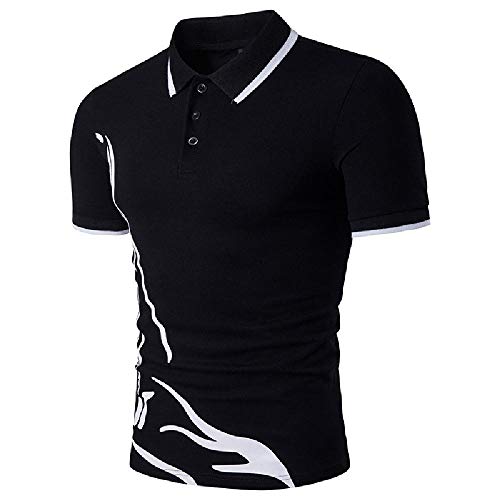 NOBRAND New Camiseta de manga corta para hombre grande con dobladillo impreso Negro Negro ( M