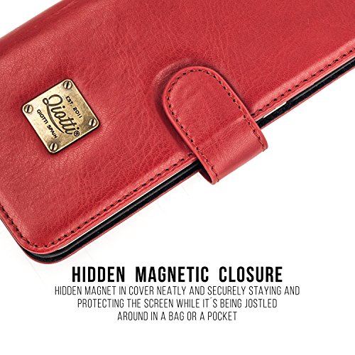 Nokia 6 Funda, QIOTTI España Cartera con [ RFID NFC Protección Block ] [ Standfunction Películas ] [ 3 Ranuras para Tarjetas ] [ Cierre Magnético ] [ Eco-Faux Cuero ] (Rojo)