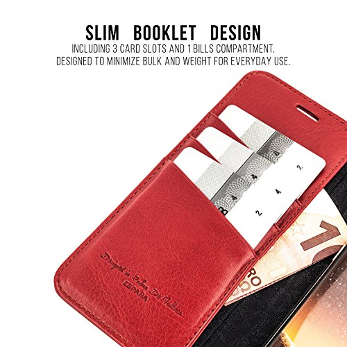 Nokia 6 Funda, QIOTTI España Cartera con [ RFID NFC Protección Block ] [ Standfunction Películas ] [ 3 Ranuras para Tarjetas ] [ Cierre Magnético ] [ Eco-Faux Cuero ] (Rojo)