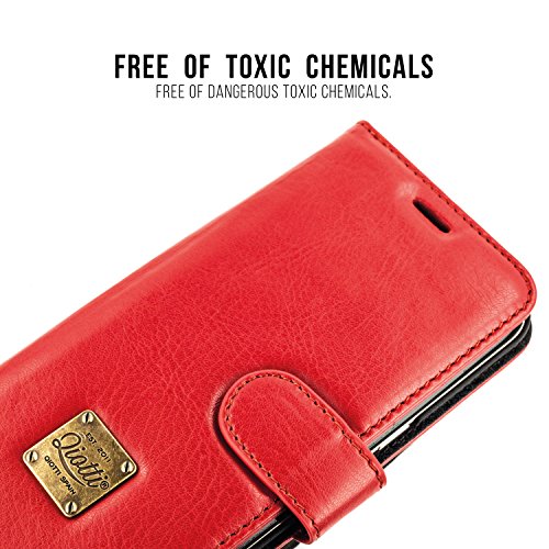 Nokia 6 Funda, QIOTTI España Cartera con [ RFID NFC Protección Block ] [ Standfunction Películas ] [ 3 Ranuras para Tarjetas ] [ Cierre Magnético ] [ Eco-Faux Cuero ] (Rojo)