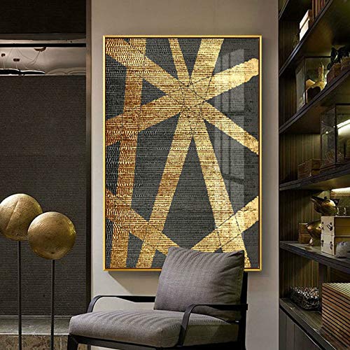 Nordic Golden Grid Lattice Canvas Pintura al óleo Poster Print Living Room Bedroom Pasillo Decorativo de la pared 50x70cm