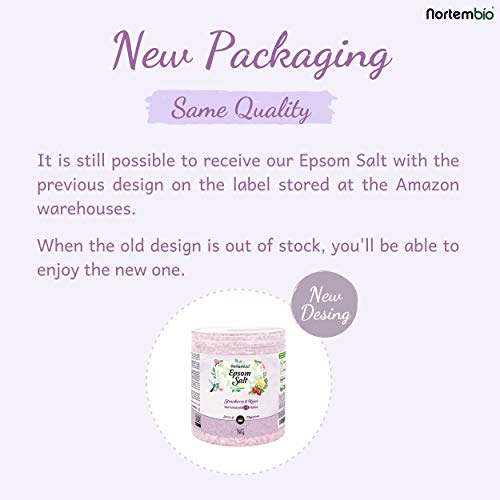 Nortembio Sal de Epsom 750 g. Novedosa Fragancia de Fresa y Rosas. Hidratada con Vitamina C y E. Sales de Baño y Cuidado Personal. E-Book incluido.