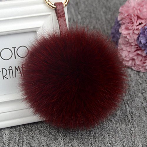NOVAGO Llavero pelo de Zorro,  Decoración para el bolso , de tacto suave (Burdeos)