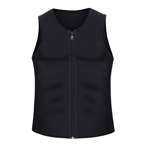 NOVECASA Chaleco Sauna Hombre Compresion de Neopreno Chaleco Modelador Camiseta Reductora para Adelgazante Sudoración Musculación con Cremallera (2XL, Negro con Cremallera)