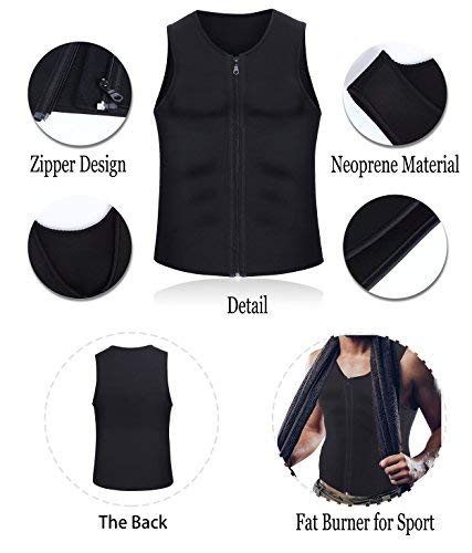 NOVECASA Chaleco Sauna Hombre Compresion de Neopreno Chaleco Modelador Camiseta Reductora para Adelgazante Sudoración Musculación con Cremallera (2XL, Negro con Cremallera)