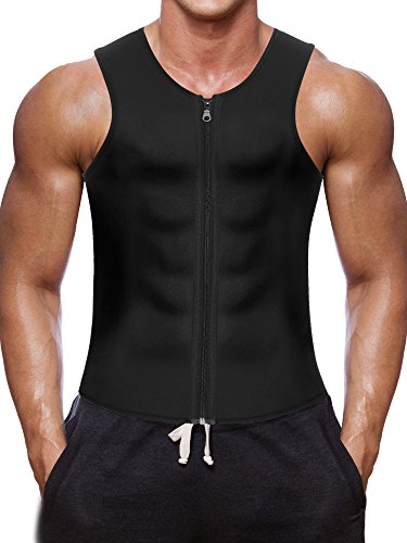 NOVECASA Chaleco Sauna Hombre Compresion de Neopreno Chaleco Modelador Camiseta Reductora para Adelgazante Sudoración Musculación con Cremallera (2XL, Negro con Cremallera)